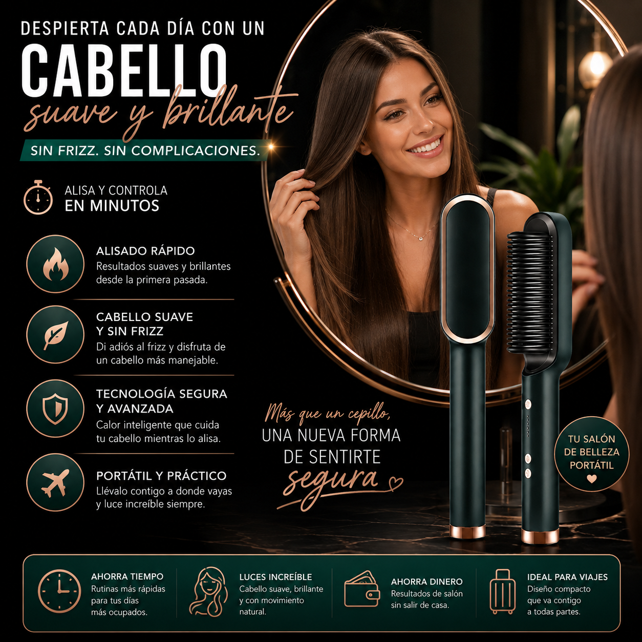 SilkAura™  Cepillo Alisador Anti Frizz Premium