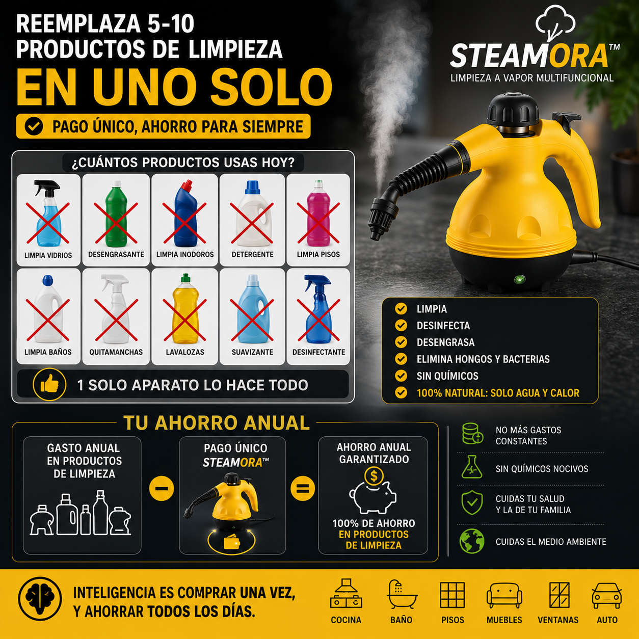 Steamora™  Limpiador a Vapor Multifuncional