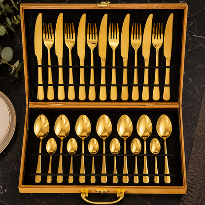 LuxeCut™ Set Premium de Cubiertos Dorados 24 Piezas