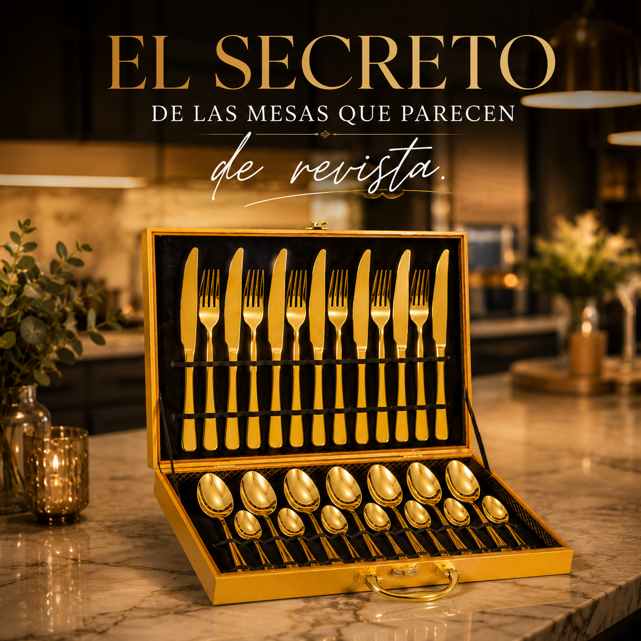 LuxeCut™ Set Premium de Cubiertos Dorados 24 Piezas