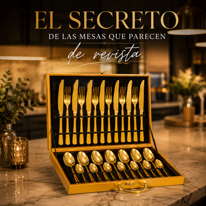 LuxeCut™ Set Premium de Cubiertos Dorados 24 Piezas