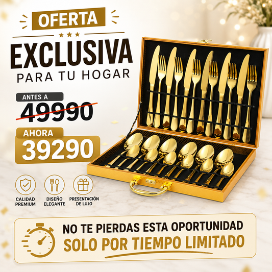 LuxeCut™ Set Premium de Cubiertos Dorados 24 Piezas