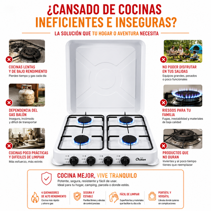UltraFlame™ Cocina de Gas 4 Platos con Cubierta