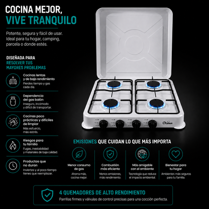 UltraFlame™ Cocina de Gas 4 Platos con Cubierta