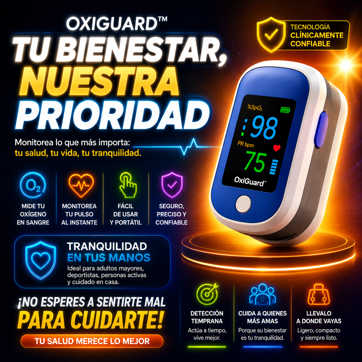 OxiGuard™ | Monitor Inteligente de Oxígeno y Pulso