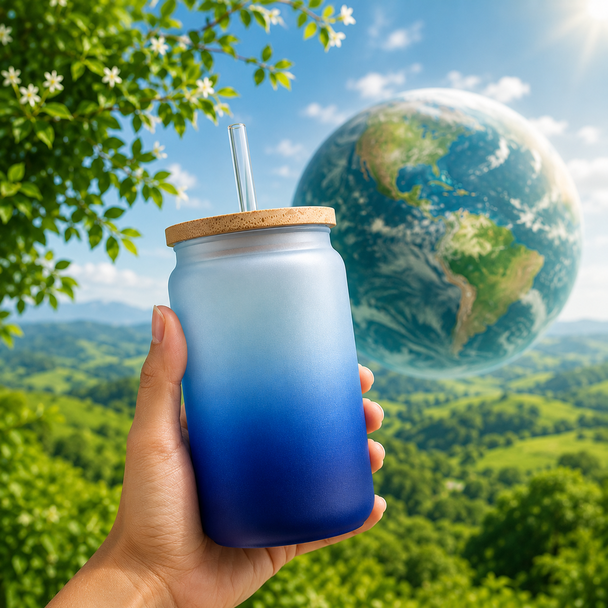 Hidra™  Vaso Degradado Reutilizable con Tapa de Bambú
