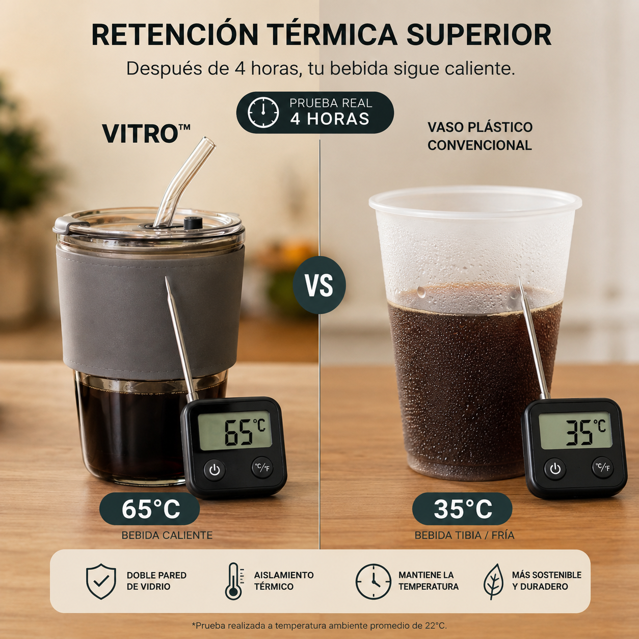 Vitro™  Vaso Hermético de Vidrio Premium 400ml