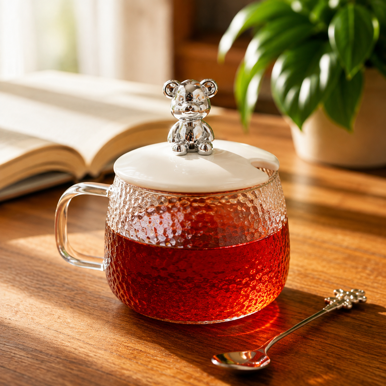Cuties™ Taza de Vidrio con Tapa y Cuchara