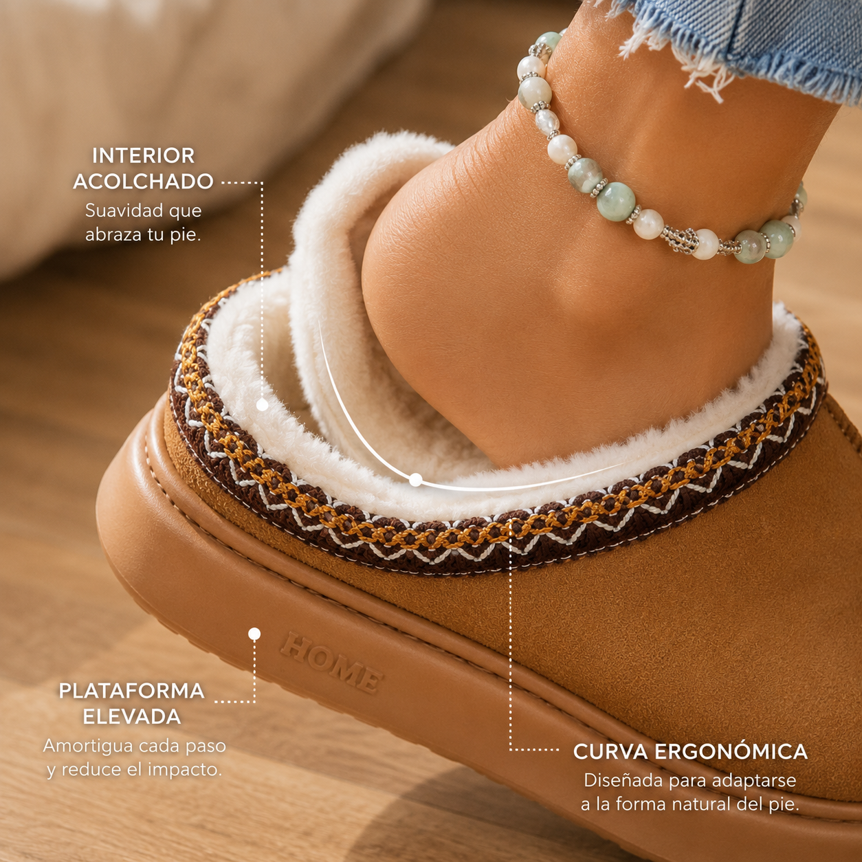 Comfy™  Pantuflas Plataforma Camel con Detalle Tejido